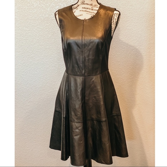 Halogen Black Leather and Ponte Knit Fit and Flare Dress Workwear Office size 4P - Picture 4 of 10